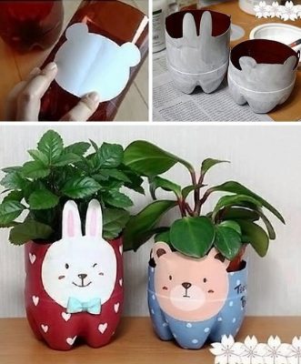 Chậu đựng hoa từ chai nhựa
