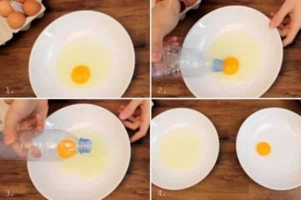 Dùng chai nhựa để tách lòng đỏ trứng gà