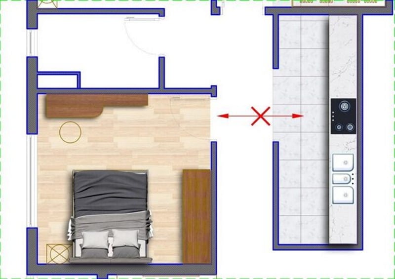 Cửa phòng ngủ đối diện bếp